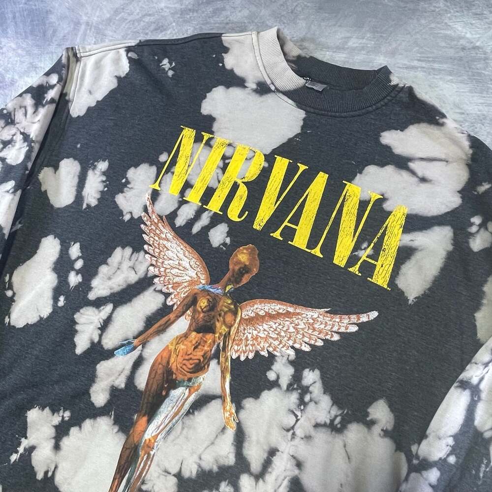 Nirvana In Utero Tie Dye H&M Oversized Sweatshirt Black Grey Size M